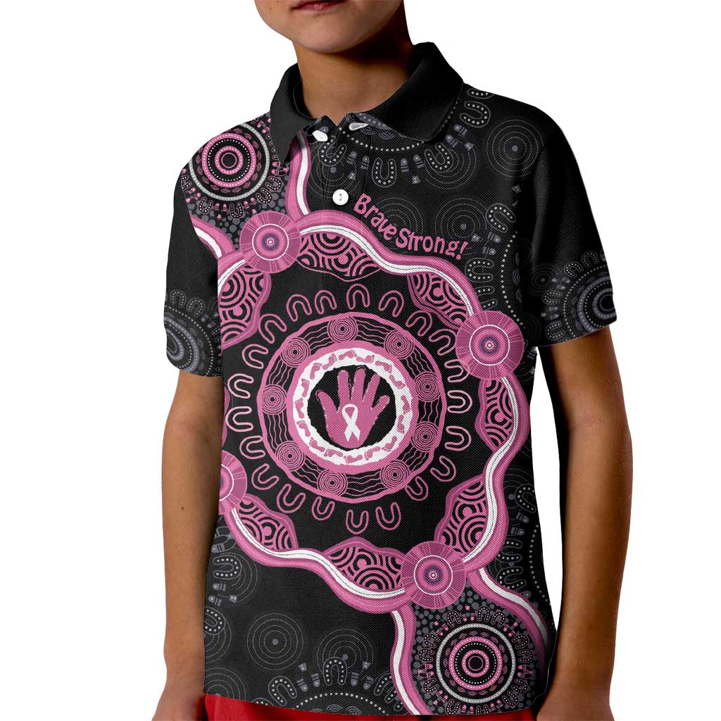 Personalised Australia Breast Cancer Kid Polo Shirt Brave Strong Aboriginal Art