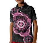 Personalised Australia Breast Cancer Kid Polo Shirt Brave Strong Aboriginal Art