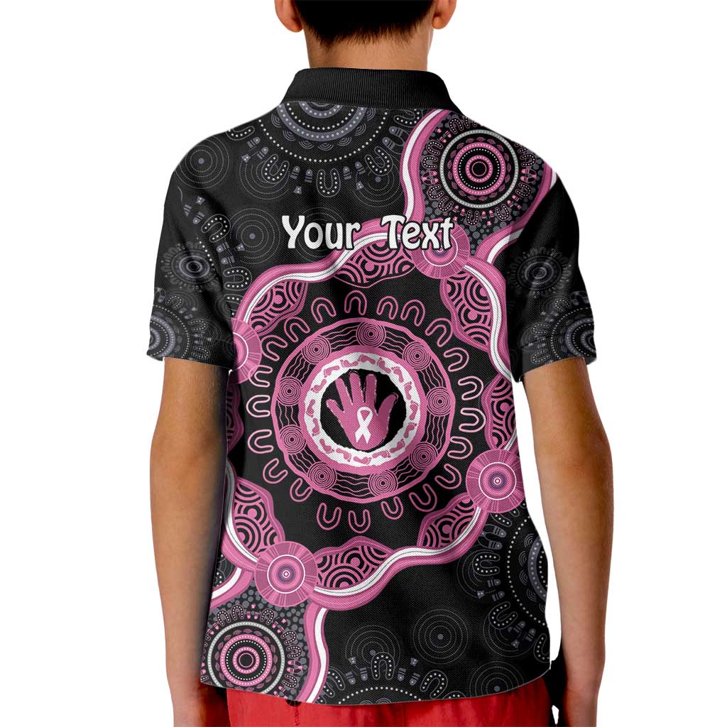 Personalised Australia Breast Cancer Kid Polo Shirt Brave Strong Aboriginal Art