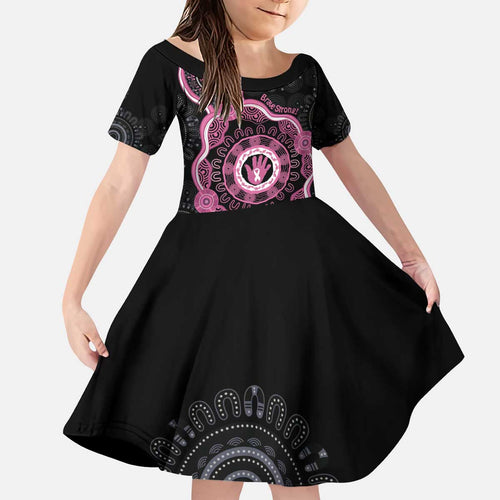 Personalised Australia Breast Cancer Kid Short Sleeve Dress Brave Strong Aboriginal Art