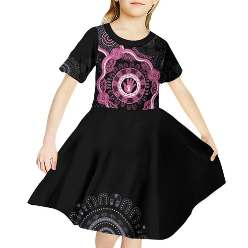 Personalised Australia Breast Cancer Kid Short Sleeve Dress Brave Strong Aboriginal Art