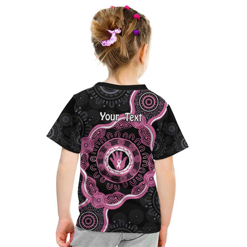 Personalised Australia Breast Cancer Kid T Shirt Brave Strong Aboriginal Art