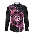 Personalised Australia Breast Cancer Long Sleeve Button Shirt Brave Strong Aboriginal Art