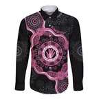 Personalised Australia Breast Cancer Long Sleeve Button Shirt Brave Strong Aboriginal Art