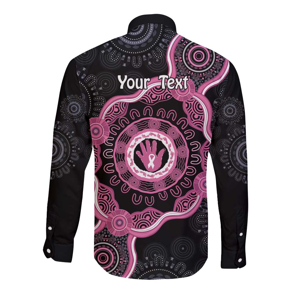 Personalised Australia Breast Cancer Long Sleeve Button Shirt Brave Strong Aboriginal Art