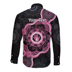 Personalised Australia Breast Cancer Long Sleeve Button Shirt Brave Strong Aboriginal Art