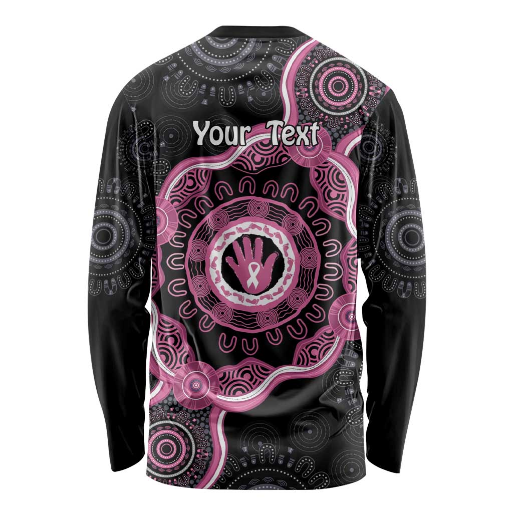 Personalised Australia Breast Cancer Long Sleeve Shirt Brave Strong Aboriginal Art