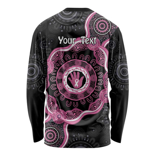 Personalised Australia Breast Cancer Long Sleeve Shirt Brave Strong Aboriginal Art