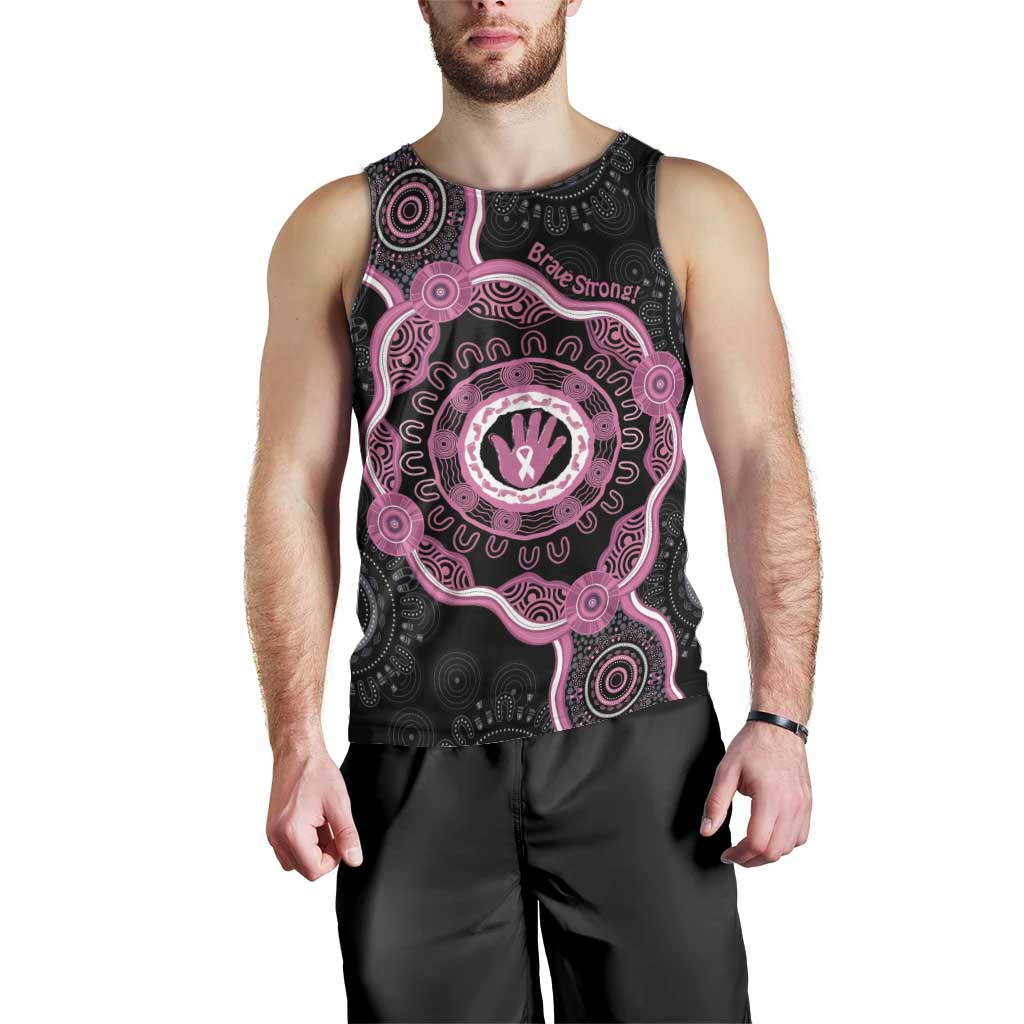 Personalised Australia Breast Cancer Men Tank Top Brave Strong Aboriginal Art