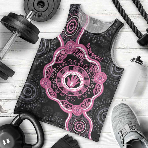 Personalised Australia Breast Cancer Men Tank Top Brave Strong Aboriginal Art