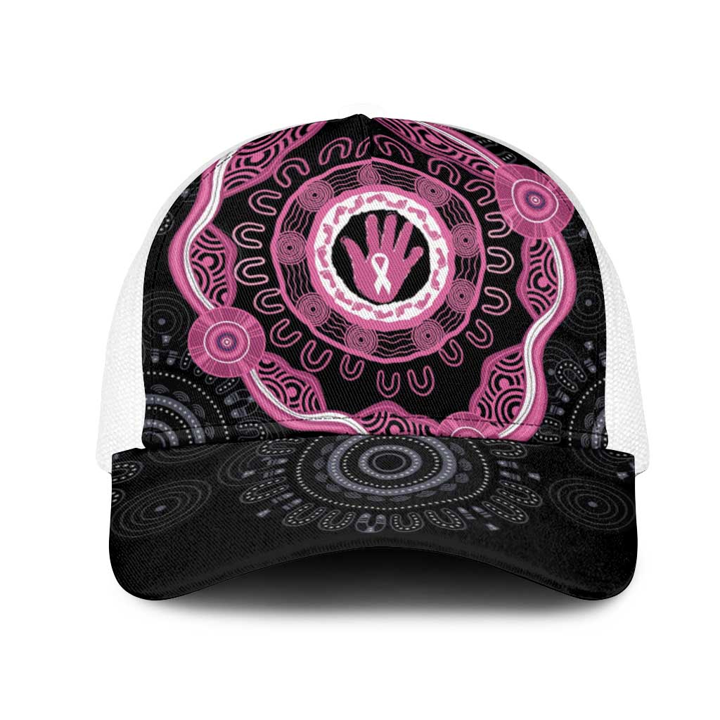 Australia Breast Cancer Mesh Trucker Cap Brave Strong Aboriginal Art - Aussie Hoodie