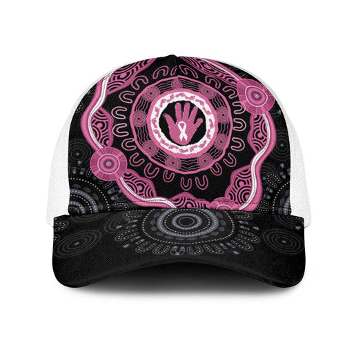 Australia Breast Cancer Mesh Trucker Cap Brave Strong Aboriginal Art - Aussie Hoodie