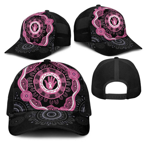 Australia Breast Cancer Mesh Trucker Cap Brave Strong Aboriginal Art - Aussie Hoodie