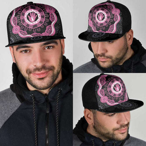 Australia Breast Cancer Mesh Trucker Cap Brave Strong Aboriginal Art - Aussie Hoodie