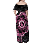 Personalised Australia Breast Cancer Off Shoulder Maxi Dress Brave Strong Aboriginal Art