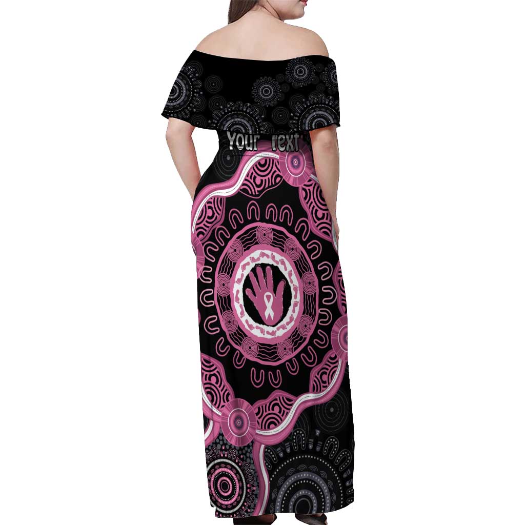 Personalised Australia Breast Cancer Off Shoulder Maxi Dress Brave Strong Aboriginal Art