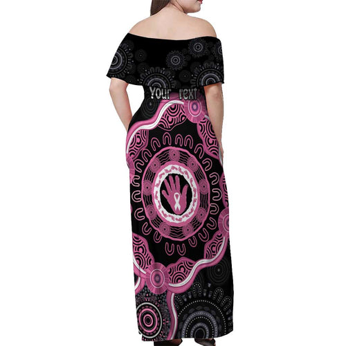 Personalised Australia Breast Cancer Off Shoulder Maxi Dress Brave Strong Aboriginal Art