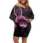 Personalised Australia Breast Cancer Off Shoulder Short Dress Brave Strong Aboriginal Art