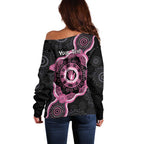Personalised Australia Breast Cancer Off Shoulder Sweater Brave Strong Aboriginal Art