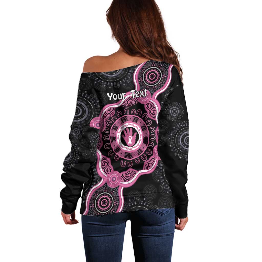 Personalised Australia Breast Cancer Off Shoulder Sweater Brave Strong Aboriginal Art