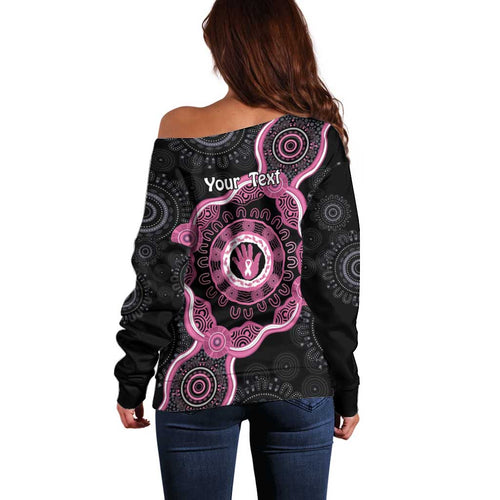 Personalised Australia Breast Cancer Off Shoulder Sweater Brave Strong Aboriginal Art