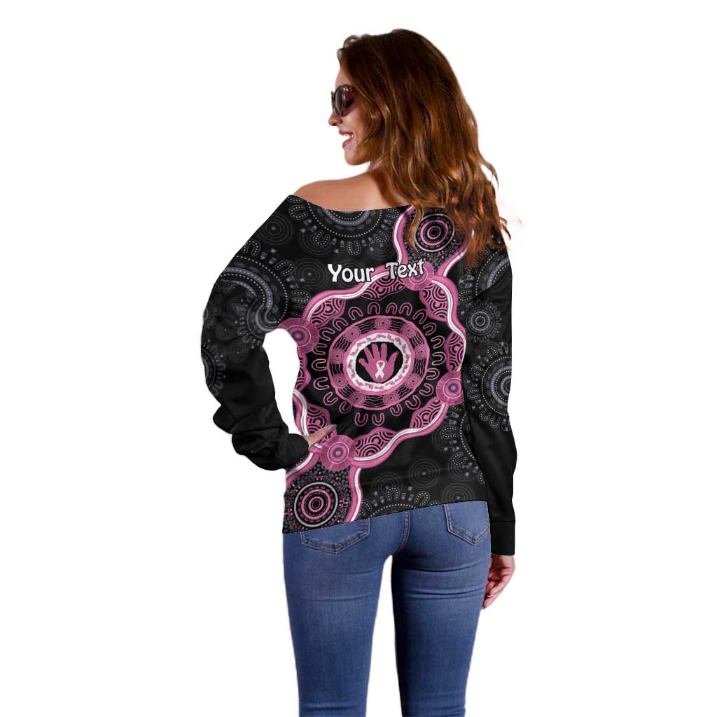 Personalised Australia Breast Cancer Off Shoulder Sweater Brave Strong Aboriginal Art