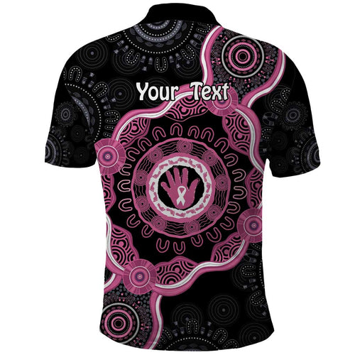 Personalised Australia Breast Cancer Polo Shirt Brave Strong Aboriginal Art