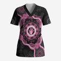 Personalised Australia Breast Cancer Scrub Top Brave Strong Aboriginal Art - Aussie Hoodie