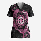 Personalised Australia Breast Cancer Scrub Top Brave Strong Aboriginal Art - Aussie Hoodie