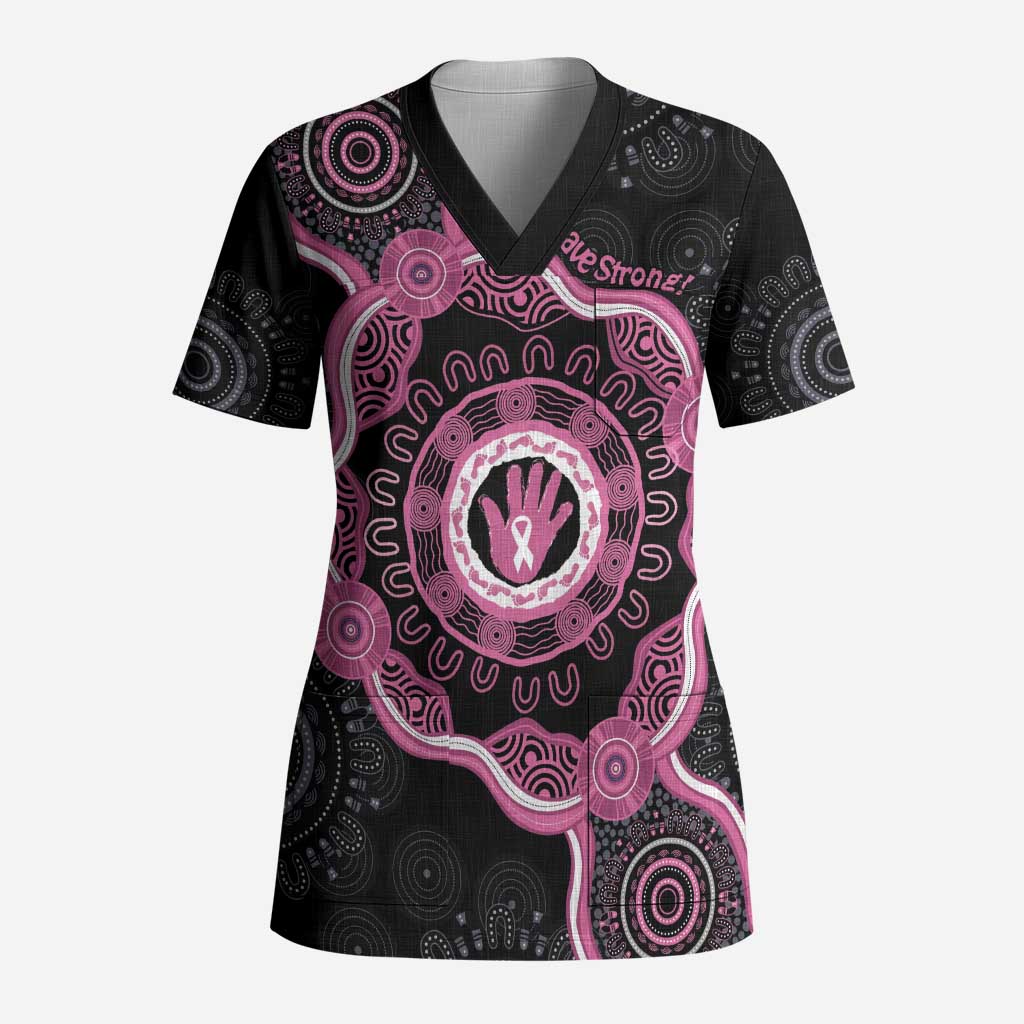 Personalised Australia Breast Cancer Scrub Top Brave Strong Aboriginal Art - Aussie Hoodie