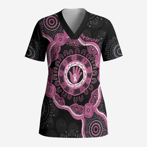 Personalised Australia Breast Cancer Scrub Top Brave Strong Aboriginal Art - Aussie Hoodie