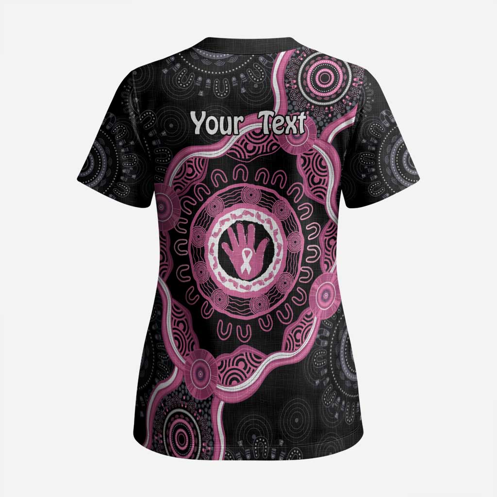 Personalised Australia Breast Cancer Scrub Top Brave Strong Aboriginal Art - Aussie Hoodie
