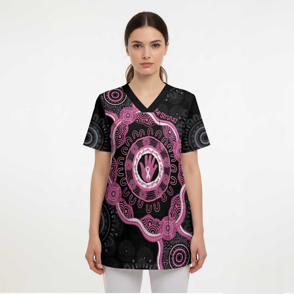 Personalised Australia Breast Cancer Scrub Top Brave Strong Aboriginal Art - Aussie Hoodie