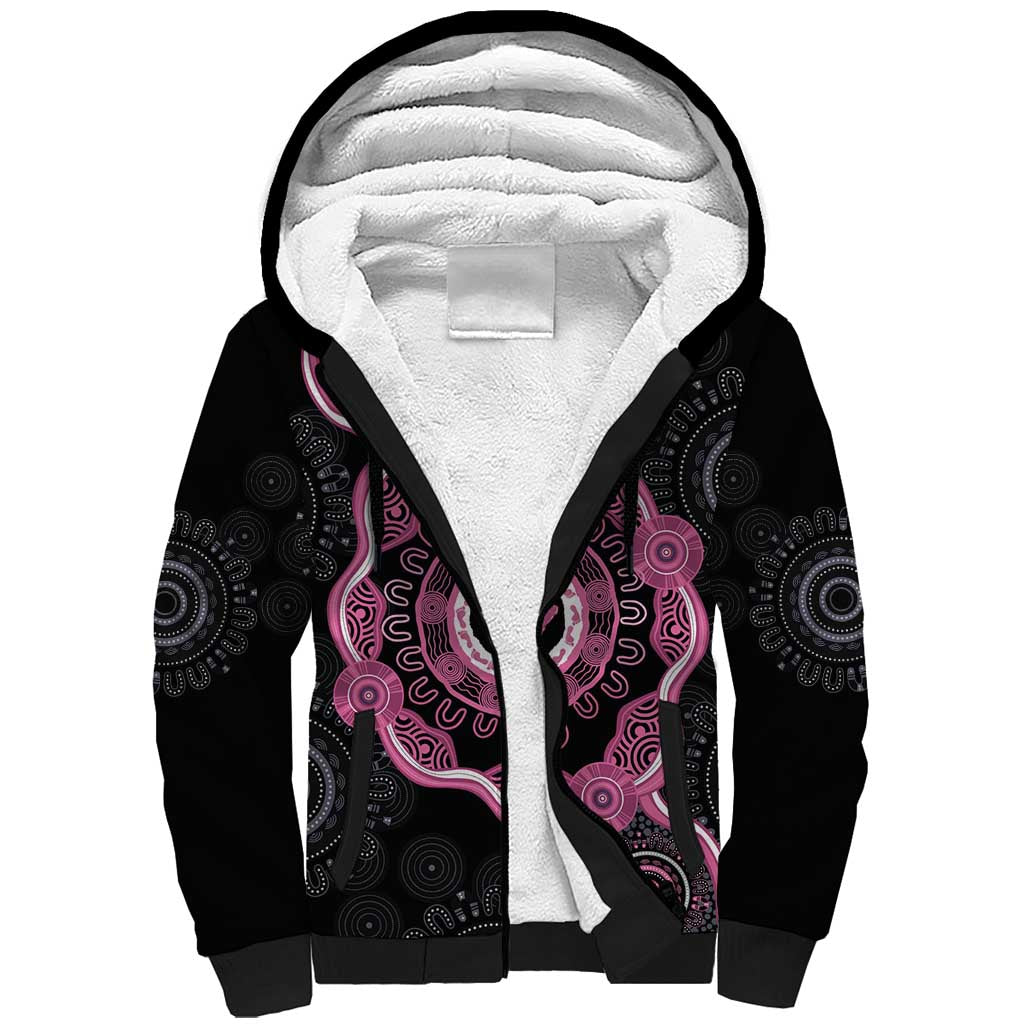 Personalised Australia Breast Cancer Sherpa Hoodie Brave Strong Aboriginal Art