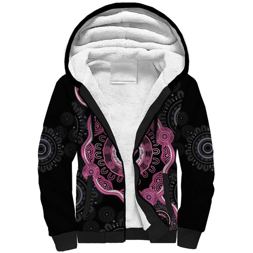 Personalised Australia Breast Cancer Sherpa Hoodie Brave Strong Aboriginal Art