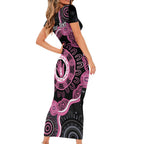 Personalised Australia Breast Cancer Short Sleeve Bodycon Dress Brave Strong Aboriginal Art