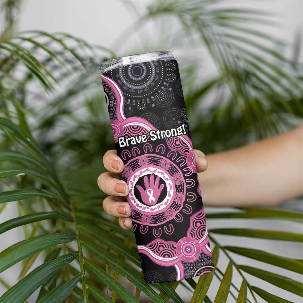 Personalised Australia Breast Cancer Skinny Tumbler Brave Strong Aboriginal Art