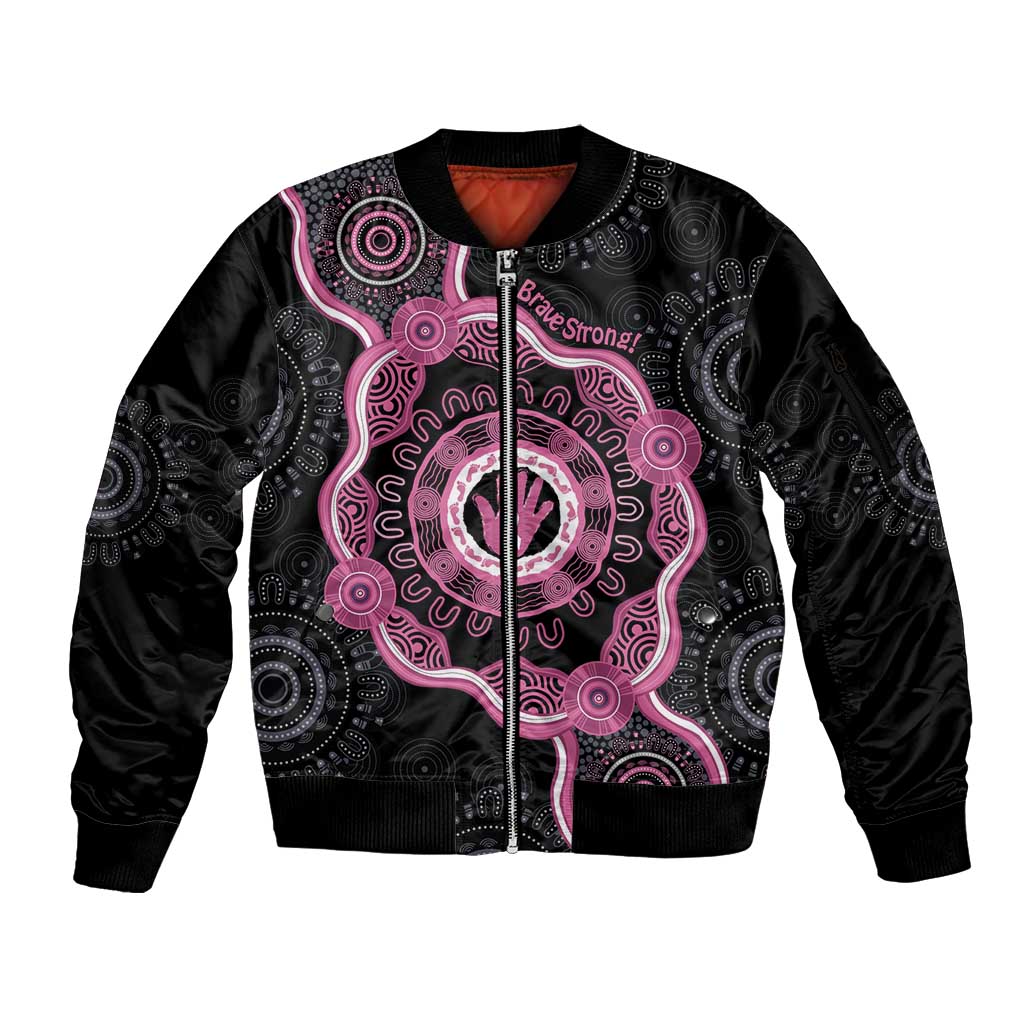 Personalised Australia Breast Cancer Sleeve Zip Bomber Jacket Brave Strong Aboriginal Art