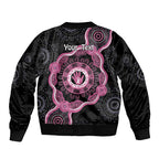 Personalised Australia Breast Cancer Sleeve Zip Bomber Jacket Brave Strong Aboriginal Art