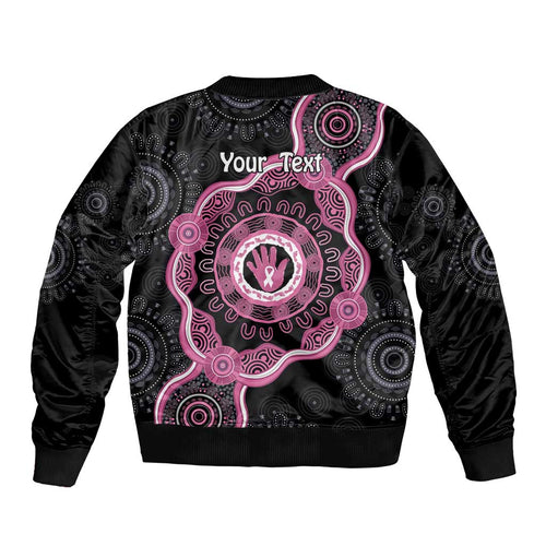 Personalised Australia Breast Cancer Sleeve Zip Bomber Jacket Brave Strong Aboriginal Art