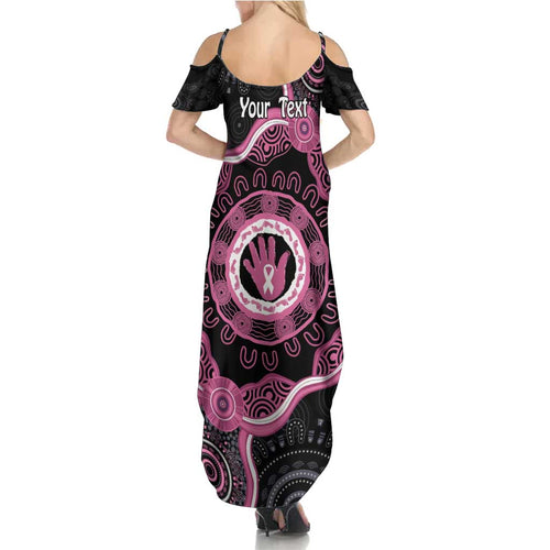 Personalised Australia Breast Cancer Summer Maxi Dress Brave Strong Aboriginal Art