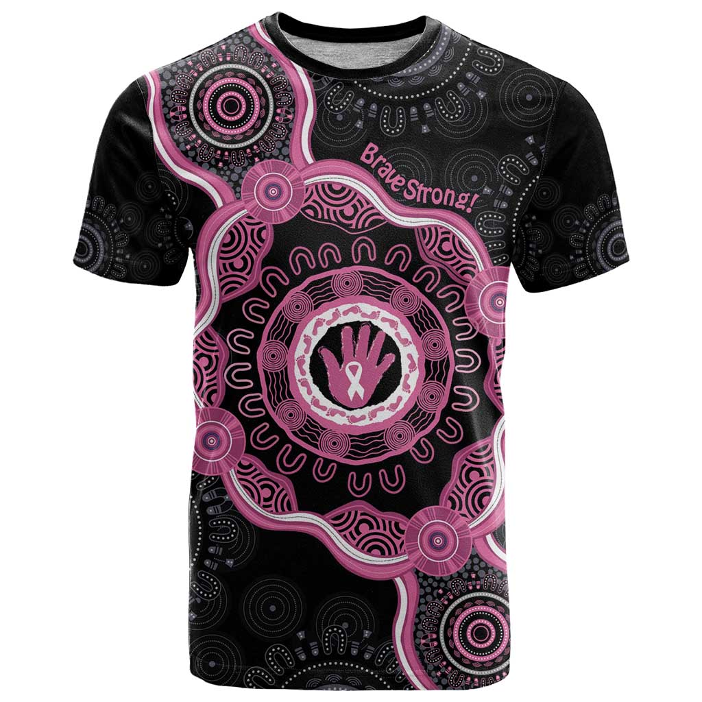 Personalised Australia Breast Cancer T Shirt Brave Strong Aboriginal Art