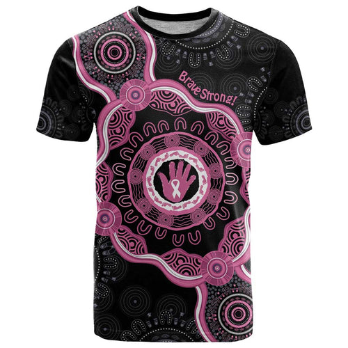 Personalised Australia Breast Cancer T Shirt Brave Strong Aboriginal Art