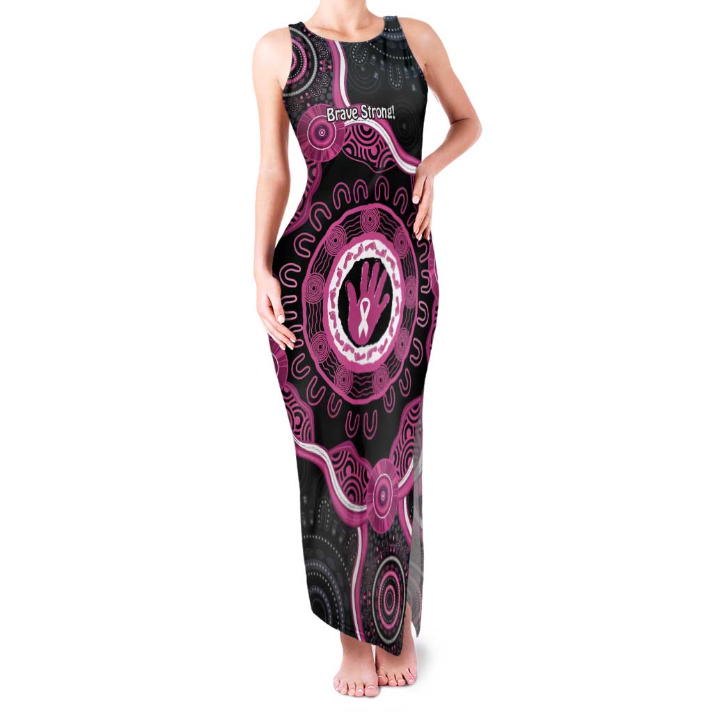 Personalised Australia Breast Cancer Tank Maxi Dress Brave Strong Aboriginal Art