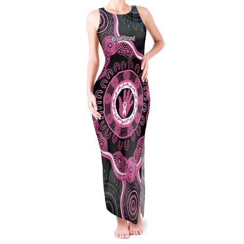 Personalised Australia Breast Cancer Tank Maxi Dress Brave Strong Aboriginal Art