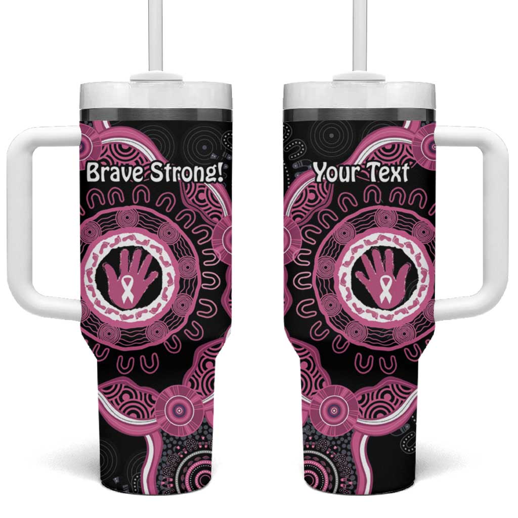 Personalised Australia Breast Cancer Tumbler With Handle Brave Strong Aboriginal Art