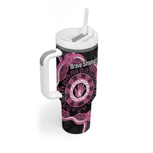 Personalised Australia Breast Cancer Tumbler With Handle Brave Strong Aboriginal Art