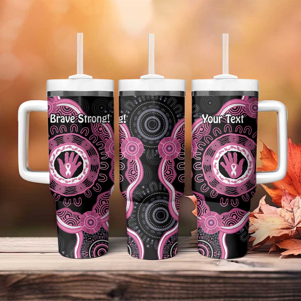 Personalised Australia Breast Cancer Tumbler With Handle Brave Strong Aboriginal Art