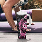 Personalised Australia Breast Cancer Tumbler With Handle Brave Strong Aboriginal Art