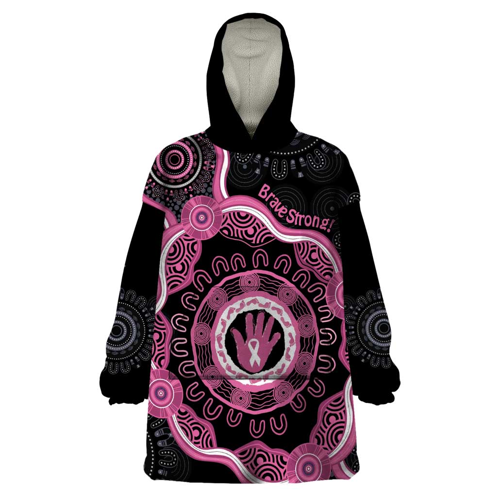 Personalised Australia Breast Cancer Wearable Blanket Hoodie Brave Strong Aboriginal Art